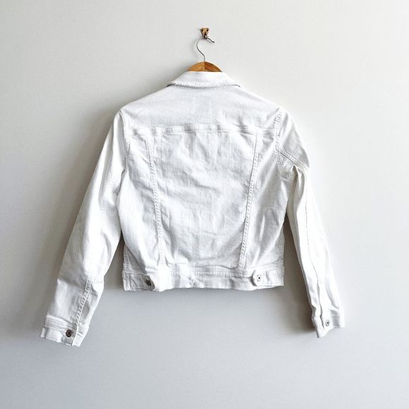 ZARA Womens Jean Jacket Cropped Button Distressed Denim White Medium - Picture 2 of 7
